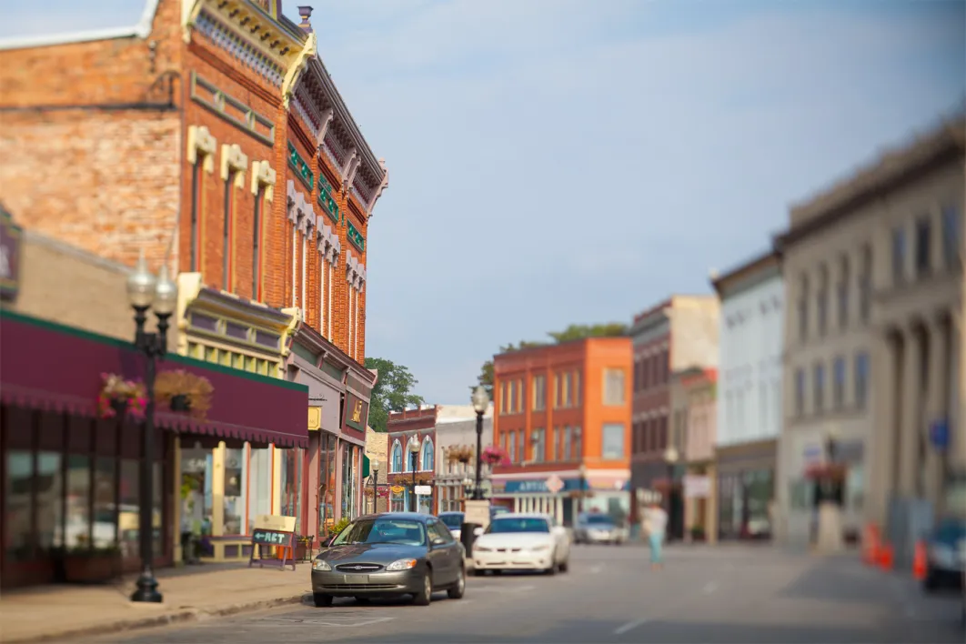 Downtown street view of Manistee, Michigan